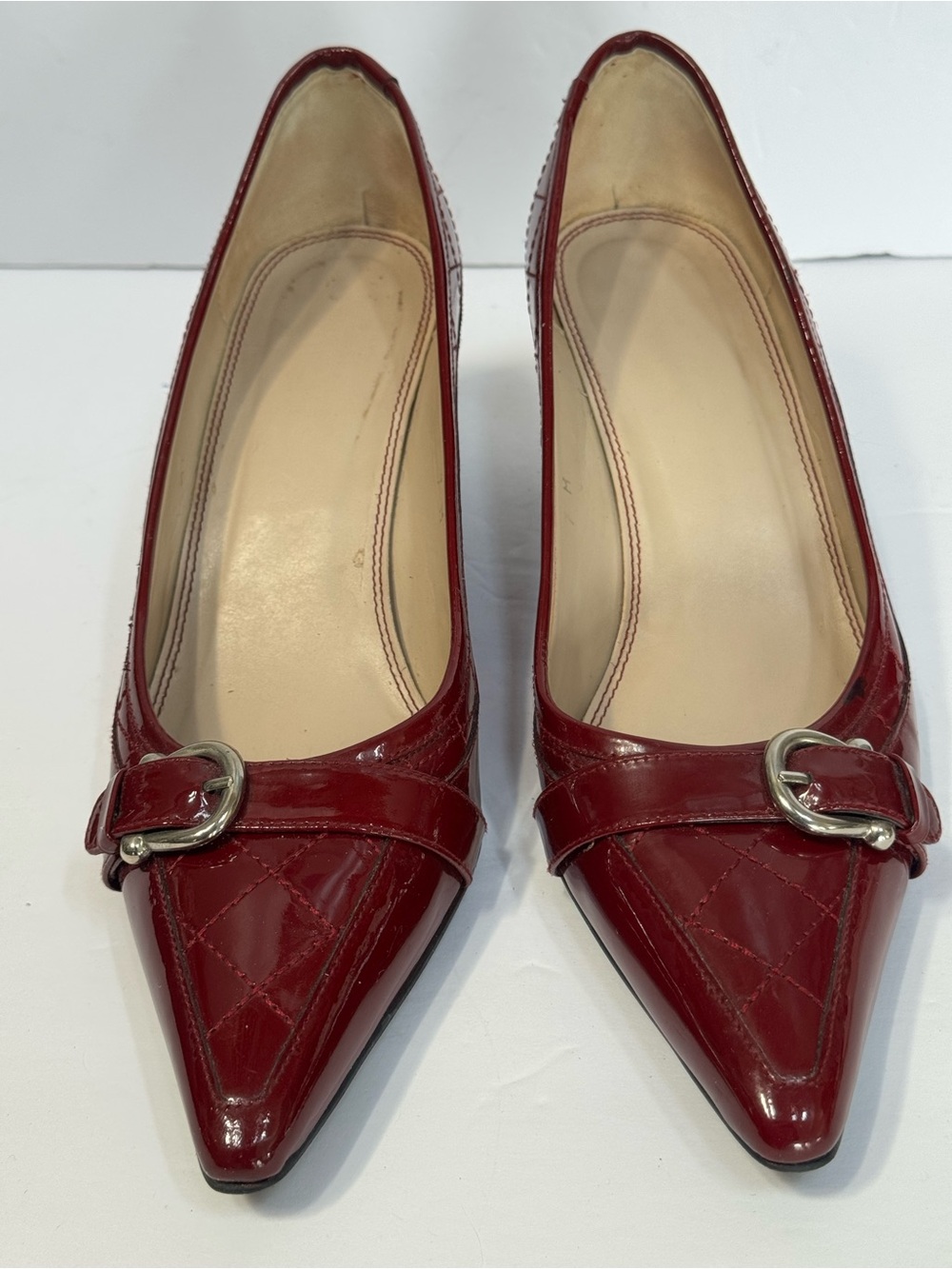 Talbot Women's Pointed Toe Red Patent Leather Flats with Buckle